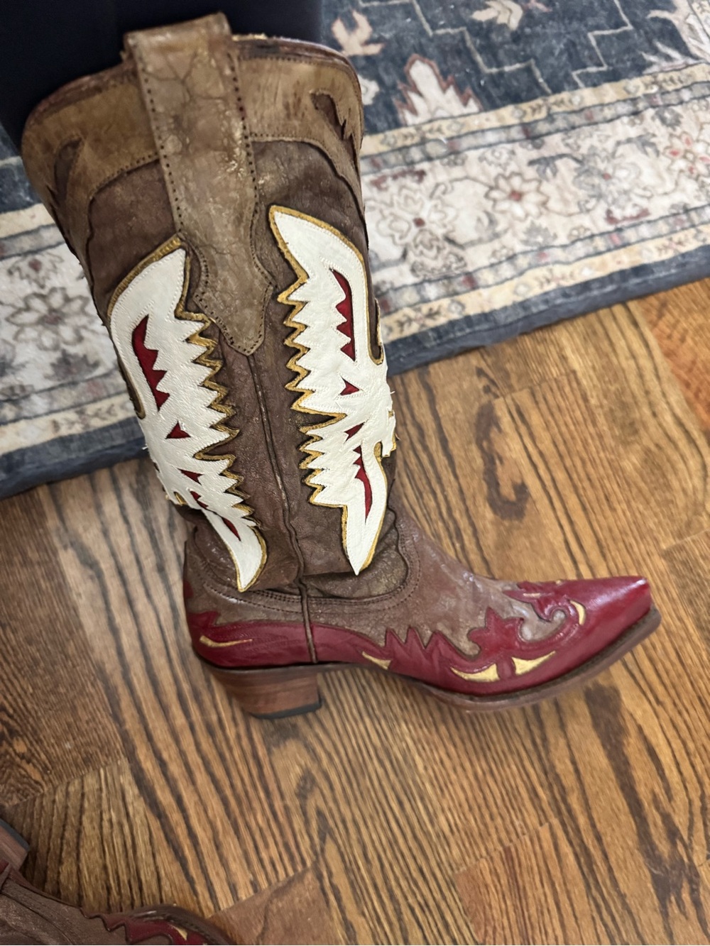 Women's Brown and Red Leather Western Heeled Boots